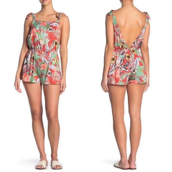 Bikini Lab Boho Tropical Tie Sleeves Beach Romper